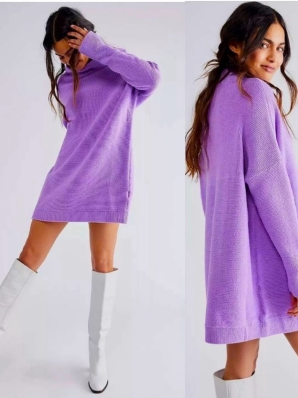 Free People Ottoman Slouchy Tunic Sweater Purple Small in Violet Lilac